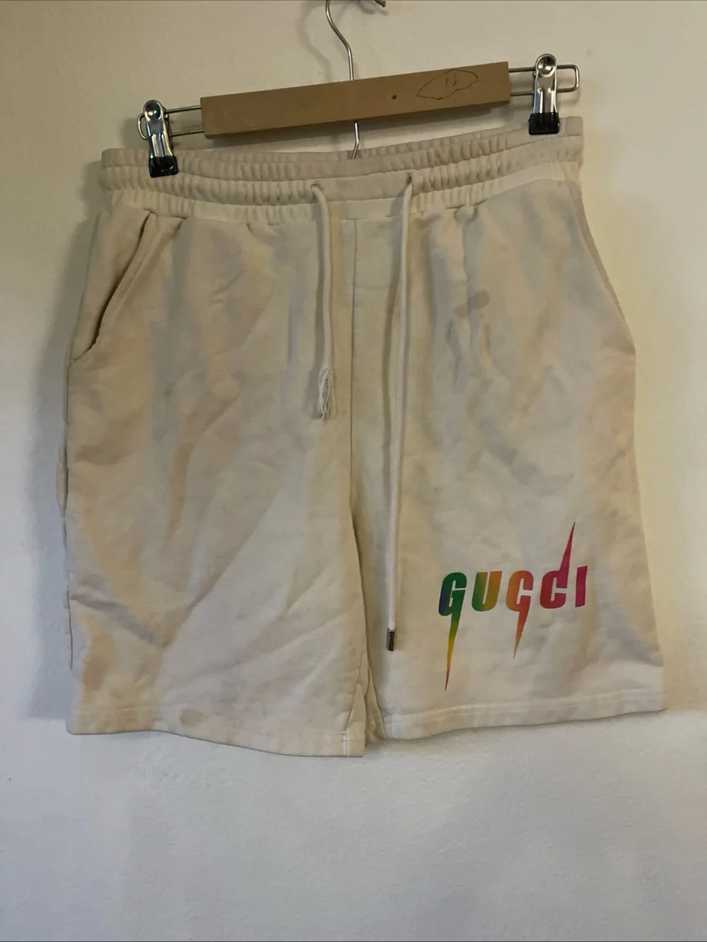 Gucci Cream Multicolor Logo Athletic Shorts